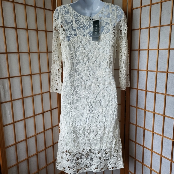 NWT RALPH LAUREN KNEE LENGTH EXCLUSIVE WINTER WHITE CROCHETED COTTON DRESS SMALL - Picture 2 of 14